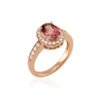 1.69 Ct. Reddish Pink Sapphire and Natural Diamond Pave Ring, 14K Rose Gold Image